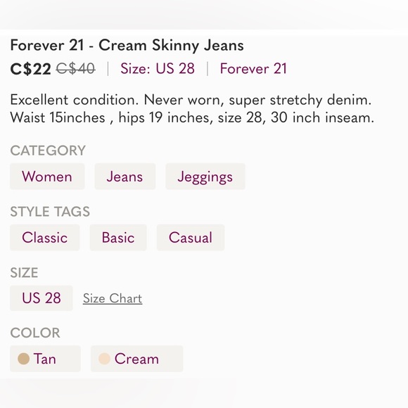 Forever 21 - Cream Skinny Jeans - Picture 3 of 3